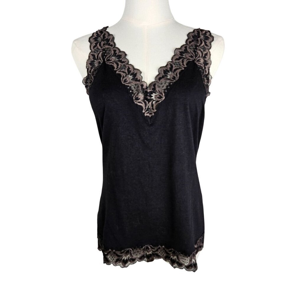 Soma Black Top Size Small Lace Trim Rayon Bamboo Blend‎ Camisole Coquette